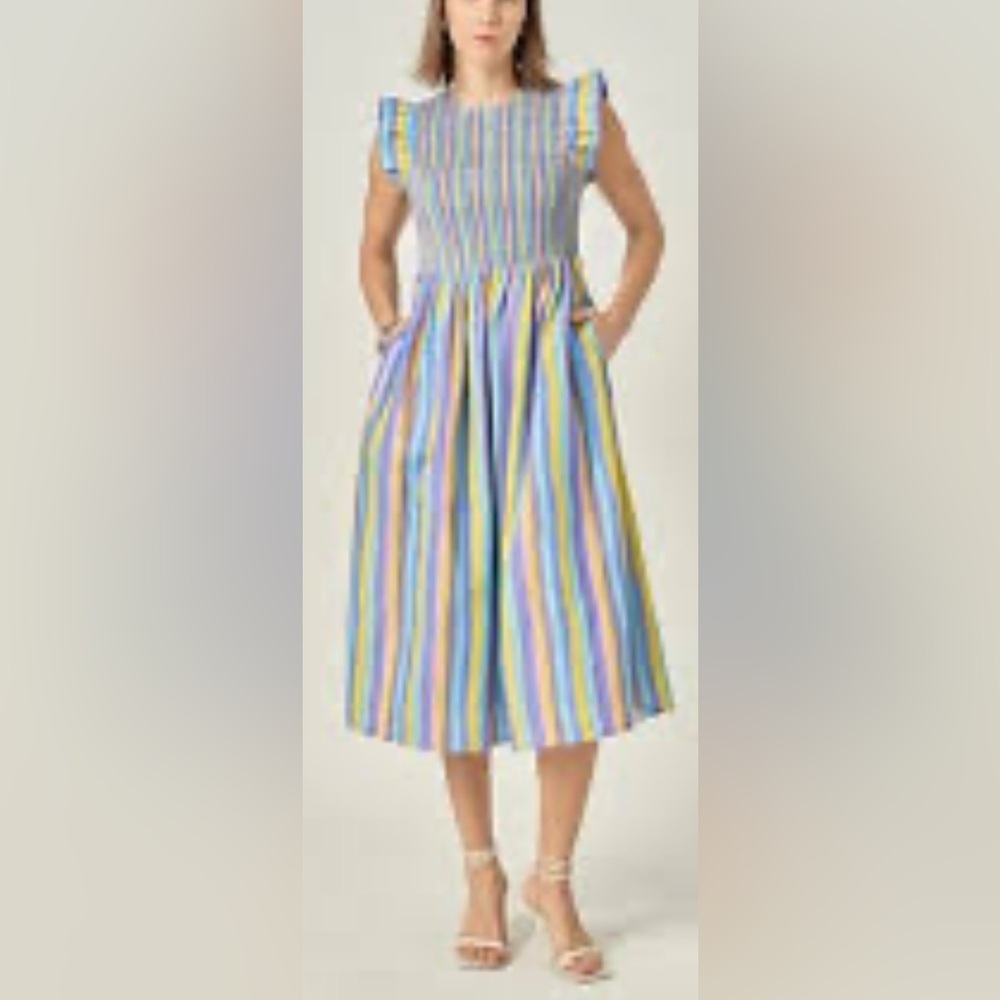 English Factory Multi Stripe Midi Dress size S